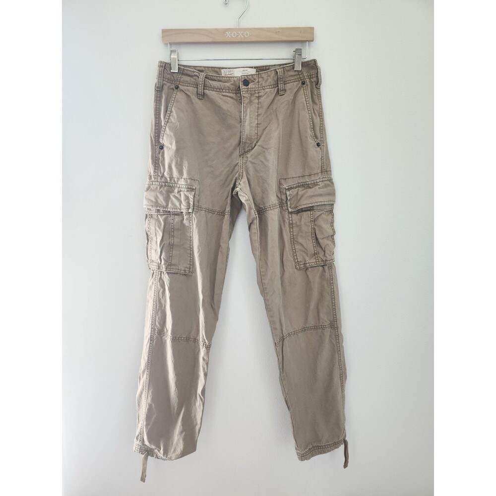 Men's Workwear Cargo Pants 100% Cotton Beige Khaki Canvas Straight Fit 29 x34